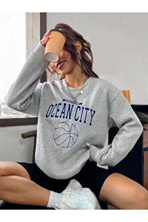 Kadın Gri Oceancity Bisiklet Yaka Sweatshirt