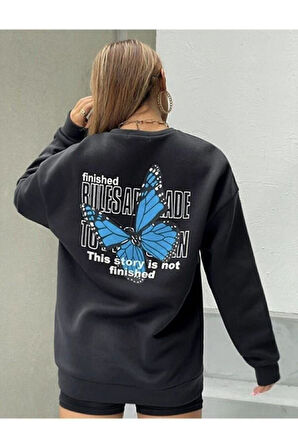 Kadın Kelebek Bisiklet Yaka Sweatshirt