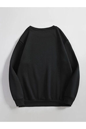Kadın Siyah Parıltılı Ay Bisiklet Yaka Sweatshirt