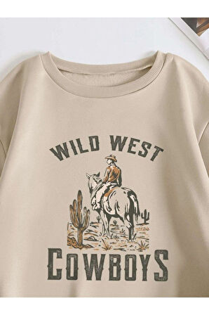 Kadın Bej Cowboy Bisiklet Yaka Sweatshirt