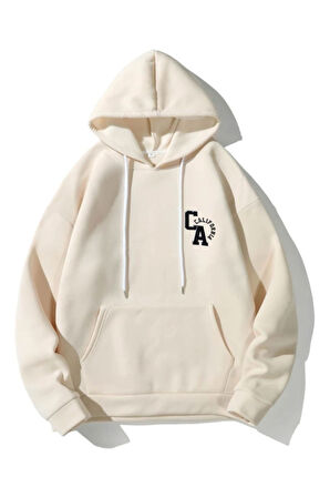Unisex California Baskılı Oversize Kapşonlu Sweatshirt