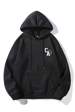 Unisex California Baskılı Oversize Kapşonlu Sweatshirt
