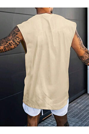 Erkek Dikey Baskılı Oversize Kolsuz T-shirt