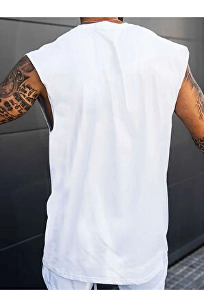 Erkek Dikey Baskılı Oversize Kolsuz T-shirt