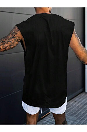 Erkek Dikey Baskılı Oversize Kolsuz T-shirt