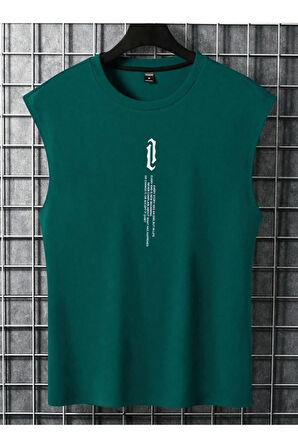 Erkek Dikey Baskılı Oversize Kolsuz T-shirt