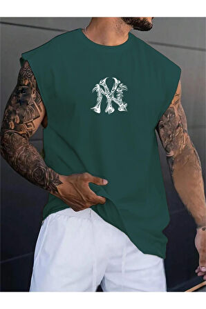Erkek NY Baskılı Oversize Kolsuz T-shirt
