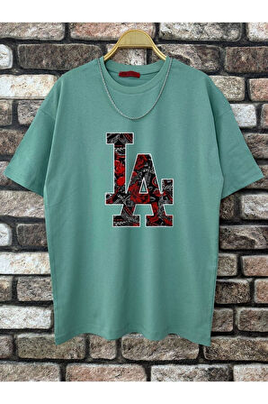 Erkek LA Baskılı Oversize Tshirt