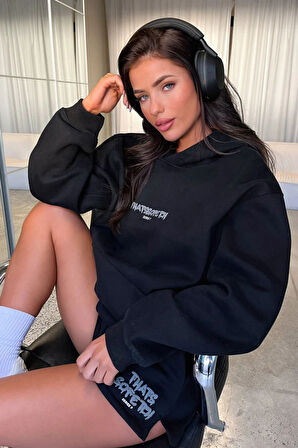 Kadın Thatssofetch Baskılı Oversize Kapşonlu Sweatshirt