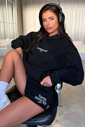 Kadın Thatssofetch Baskılı Oversize Kapşonlu Sweatshirt