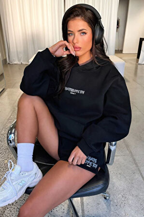 Kadın Thatssofetch Baskılı Oversize Kapşonlu Sweatshirt