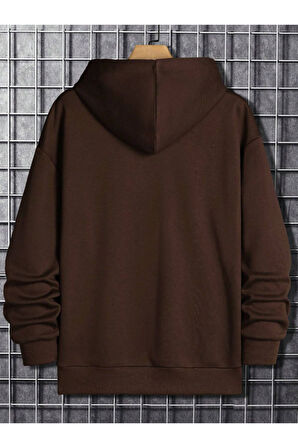 Erkek Kahverengi Y Logo Baskılı Kapüşonlu Sweatshirt