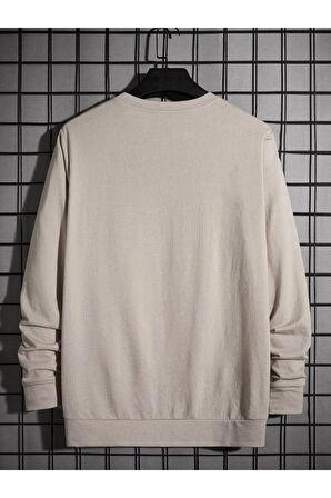 Erkek Bej Keymate Brooklyn Bisiklet Yaka Sweatshirt