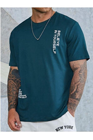 Erkek Believe Baskılı Oversize T-shirt