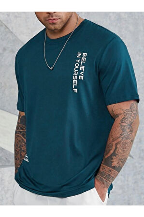 Erkek Believe Baskılı Oversize T-shirt