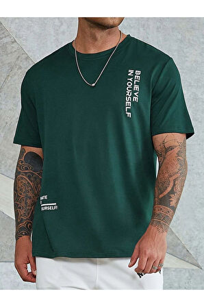 Erkek Believe Baskılı Oversize T-shirt