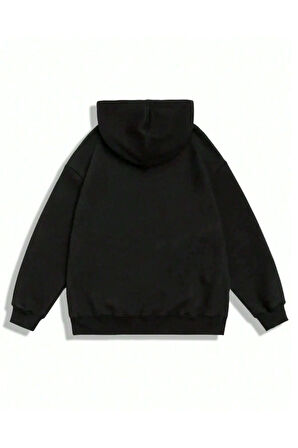 Erkek Siyah Büyük Paris Baskılı Kapüşonlu Sweatshirt