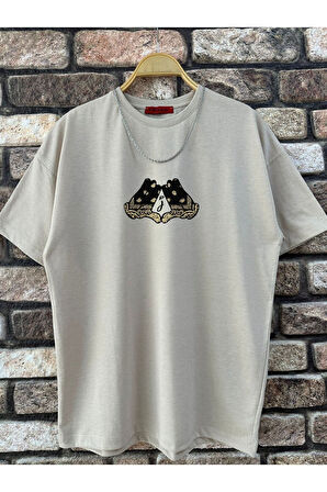Erkek El Detay Baskılı Oversize Tshirt