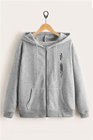 Unisex Dikey Baskılı Ince Mevsimlik Kapşonlu Oversize Hırka