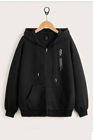 Unisex Dikey Baskılı Ince Mevsimlik Kapşonlu Oversize Hırka