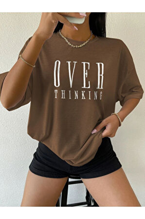Unisex Over Think Baskılı Oversize T-shirt