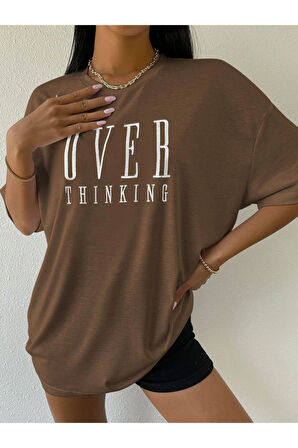 Unisex Over Think Baskılı Oversize T-shirt