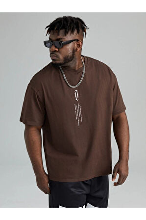 Erkek Göğüs Dikey Baskılı Oversize T-shirt