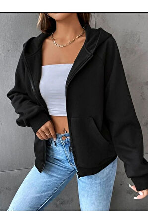 Unisex Siyah Kelebek Sırt Baskılı Ince Mevsimlik Kapşonlu Oversize Hırka