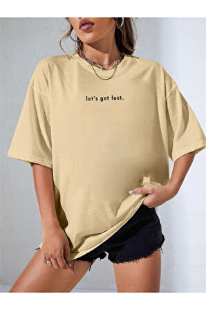 Kadın Beyaz Lets Get Lost Baskılı Oversize T-shirt