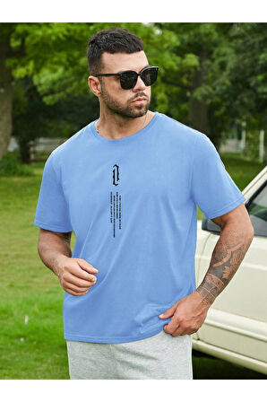 Erkek Göğüs Dikey Baskılı Oversize T-shirt