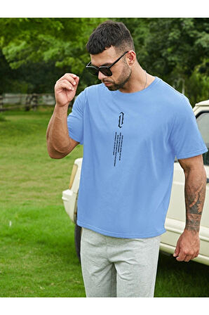 Erkek Göğüs Dikey Baskılı Oversize T-shirt