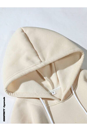 Unisex Bej Sırt Angel Baskı Kapüşonlu Sweatshirt