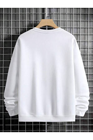 Erkek El Baskı Bisiklet Yaka Sweatshirt