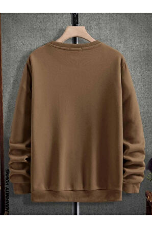 Erkek El Baskı Bisiklet Yaka Sweatshirt