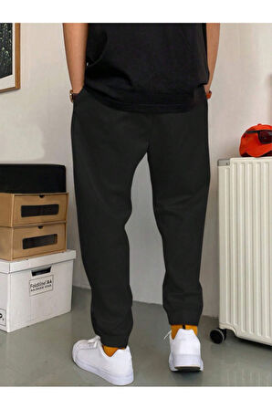 Erkek Siyah Japon Baskılı Eşofman Altı