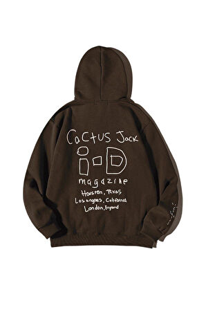 Unisex Kahverengi Id Baskılı Oversize Kapşonlu Sweatshirt