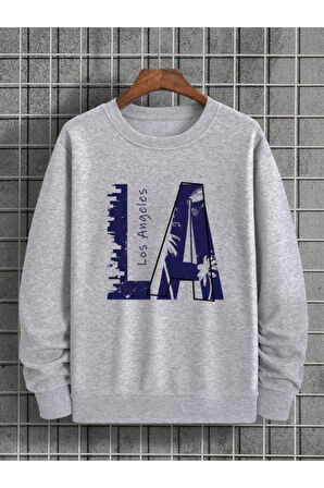 Erkek La Baskı Bisiklet Yaka Sweatshirt