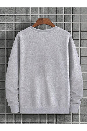 Erkek La Baskı Bisiklet Yaka Sweatshirt