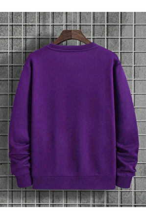 Erkek La Baskı Bisiklet Yaka Sweatshirt