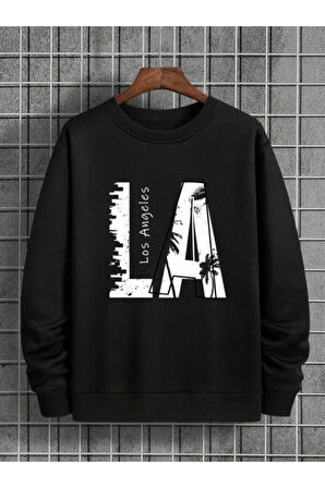 Erkek La Baskı Bisiklet Yaka Sweatshirt