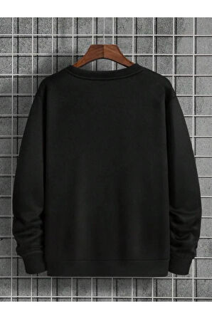 Erkek La Baskı Bisiklet Yaka Sweatshirt