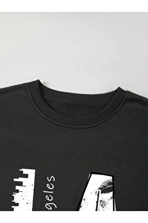 Erkek La Baskı Bisiklet Yaka Sweatshirt