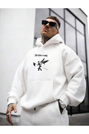 Erkek Linkin Park Baskılı Kapüşonlu Sweatshirt