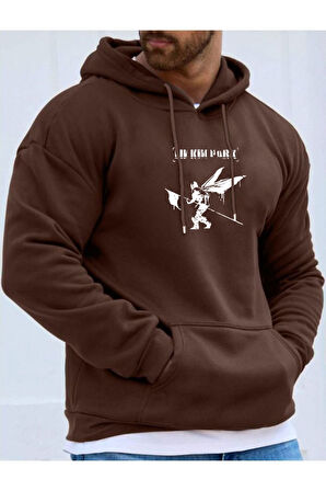 Erkek Linkin Park Baskılı Kapüşonlu Sweatshirt