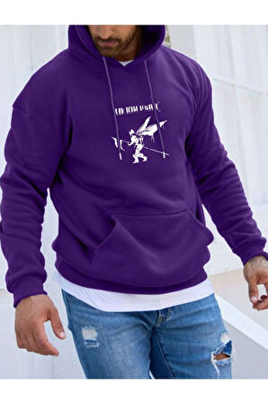 Erkek Linkin Park Baskılı Kapüşonlu Sweatshirt
