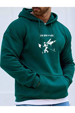 Erkek Linkin Park Baskılı Kapüşonlu Sweatshirt