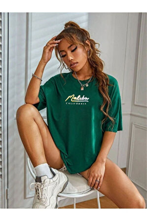 Kadın Malibu Baskılı Oversize T-Shirt