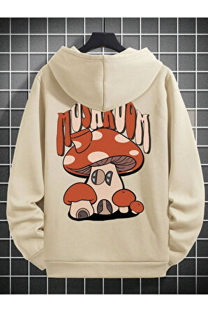 Unisex Mushroom Baskı Kapüşonlu Sweatshirt