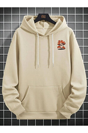 Unisex Mushroom Baskı Kapüşonlu Sweatshirt