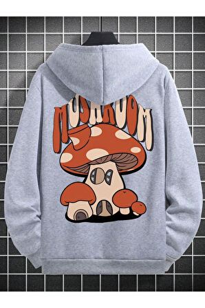 Unisex Mushroom Baskı Kapüşonlu Sweatshirt